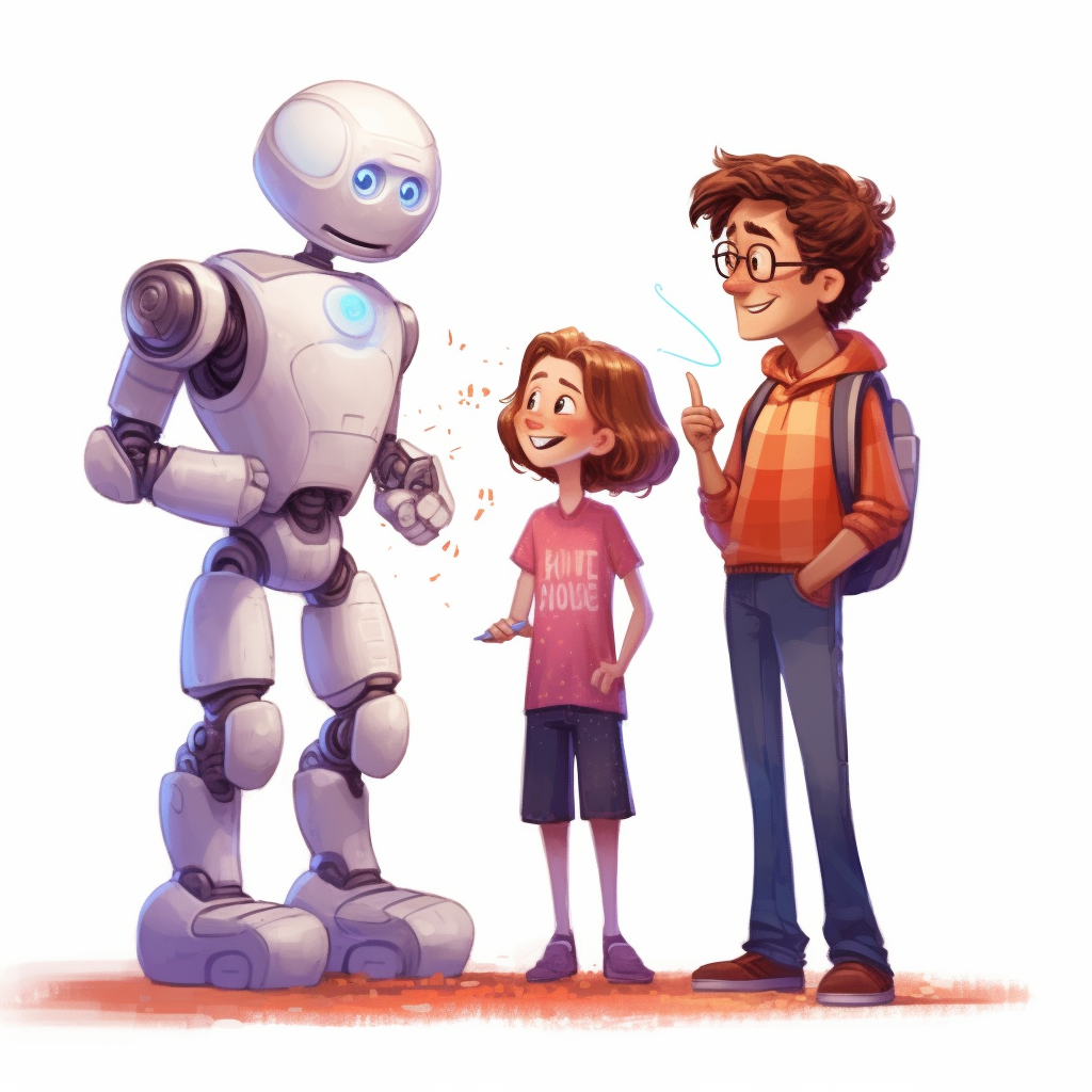 En robot som snakker med to elever
